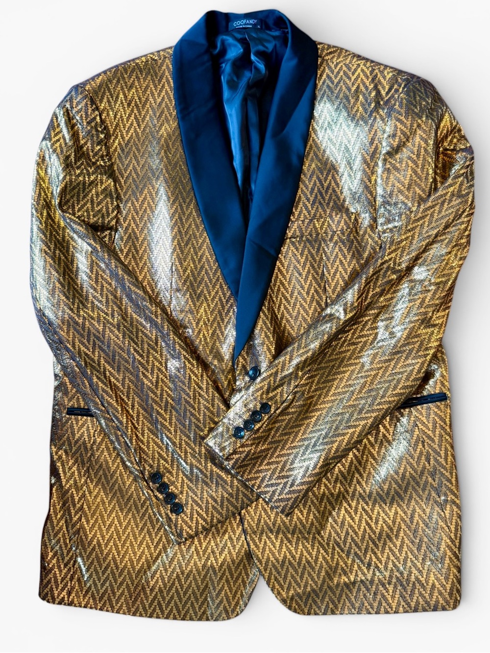Cocofandy Gold Lamé Tuxedo Jacket - Men’s XL (42)